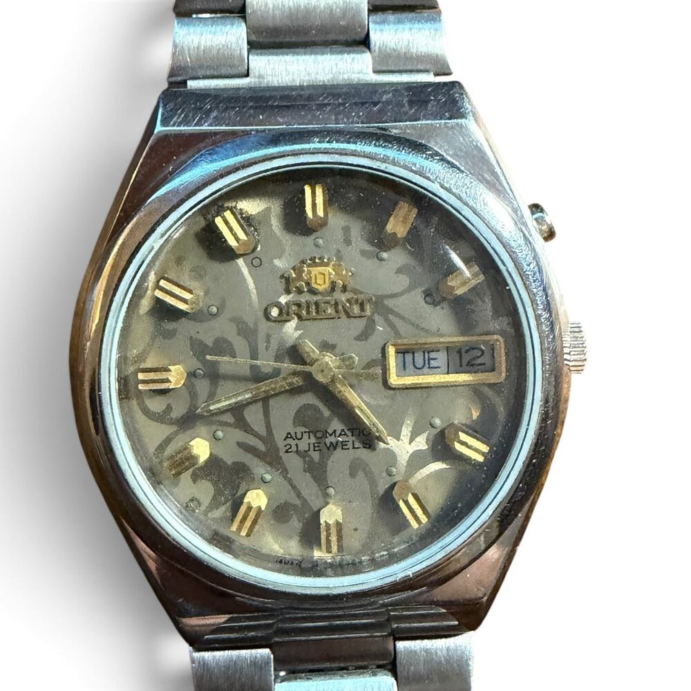 Orient Automatic 21 Jewels Day-Date Wristwatch Stainless Steel Band